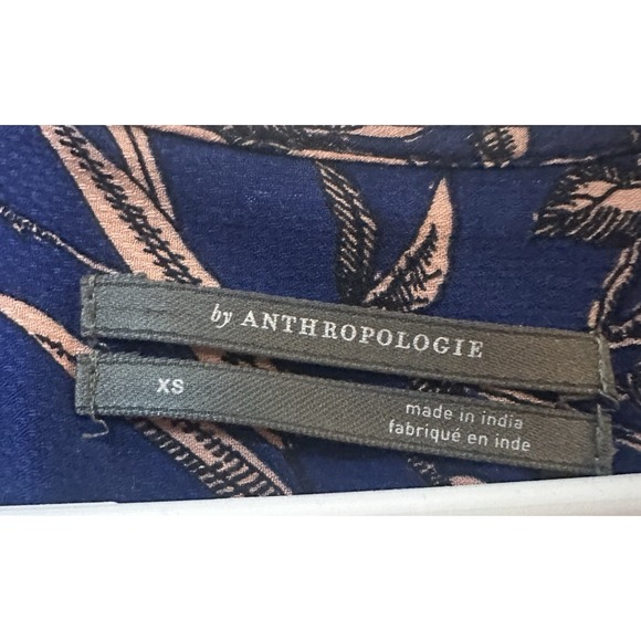 By Anthropologie Women's Indigo Floral Embroidered Peasant Top Size XS - Picture 4 of 9